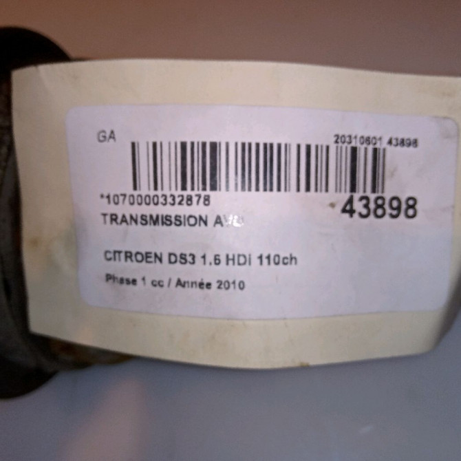Transmission avant gauche occasion CITROEN DS3 Phase 1 11-2009->03-2014 1.6 HDi 110ch 3272PZ 3