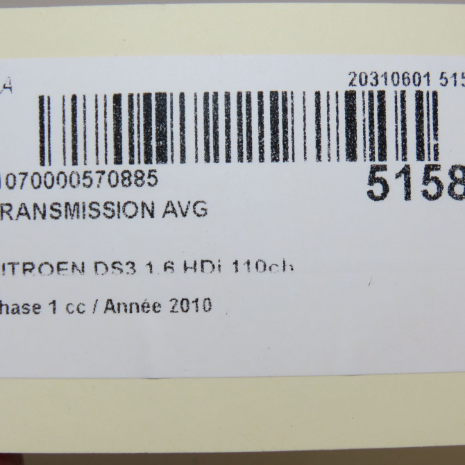 Transmission avant gauche occasion CITROEN DS3 Phase 1 11-2009->03-2014 1.6 HDi 110ch 7