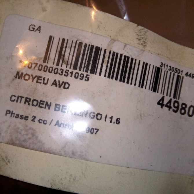 Moyeu avd occasion CITROEN BERLINGO I Phase 2 11-2002->10-2010 1.6 HDi 75ch 330785 4