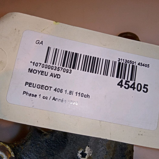 Moyeu avd occasion PEUGEOT 406 Phase 1 10-1995->04-1999 1.8i 110ch 330785 4