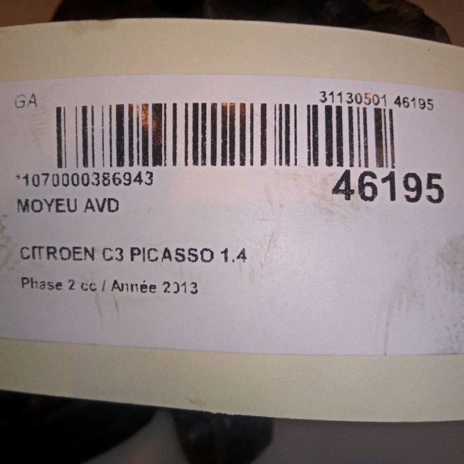 Moyeu avd occasion CITROEN C3 PICASSO Phase 2 09-2012->... 1.4 VTI 95ch 330785 4