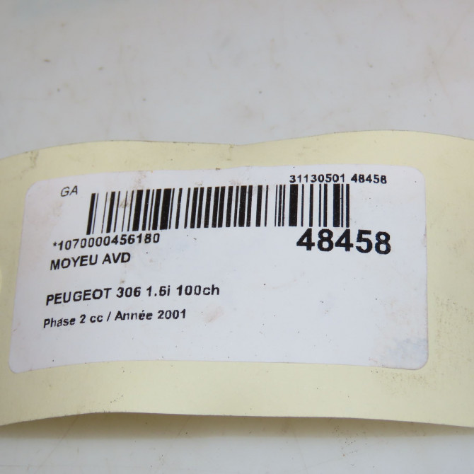 Moyeu avd occasion PEUGEOT 306 Phase 2 04-1997->03-2002 1.6i 100ch 330785 4