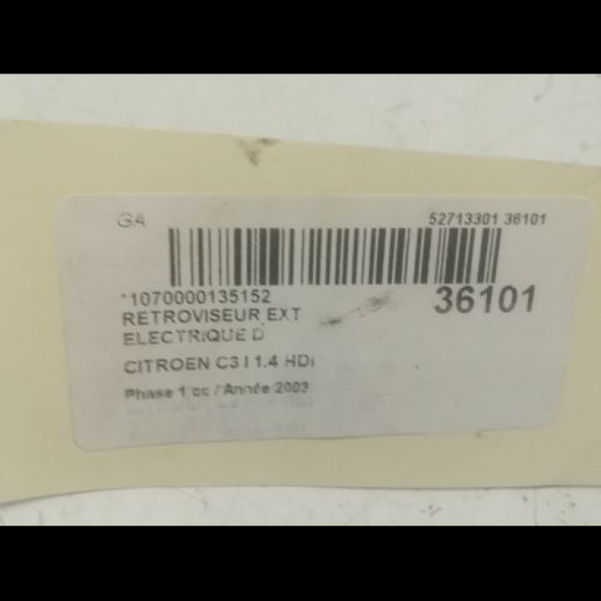 Retroviseur exterieur electrique droit occasion CITROEN C3 I Phase 1 04-2002->10-2005 1.4 HDi 8149FK 3