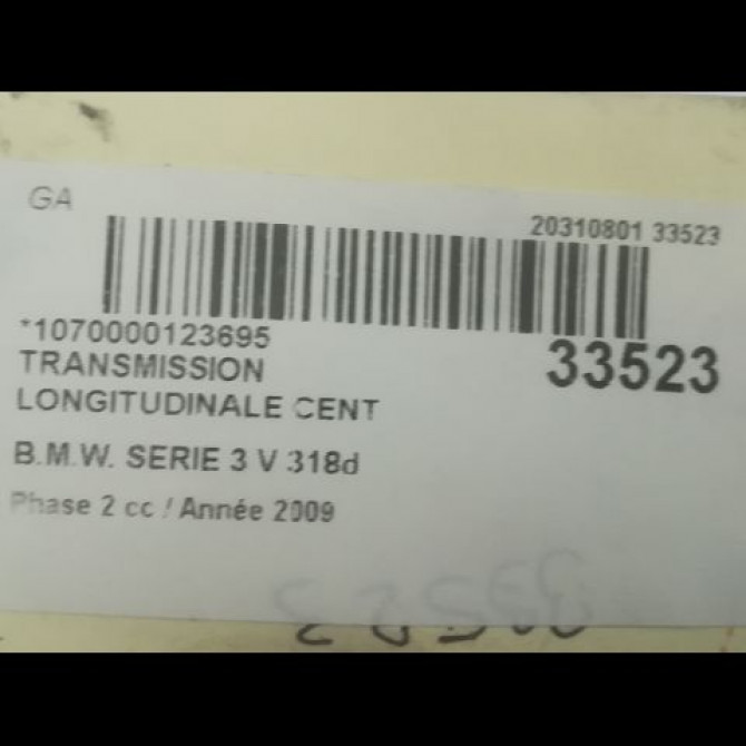 Transmission longitudinale cent occasion B.M.W. SERIE 3 V Phase 2 09-2008->12-2011 318d 4