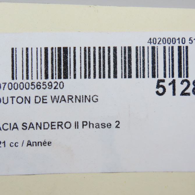 Bouton de warning occasion DACIA SANDERO II Phase 2 02-2017->... 283E85816R 7