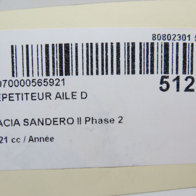 Répétiteur aile droite occasion DACIA SANDERO II Phase 2 02-2017->... 261612750R 4