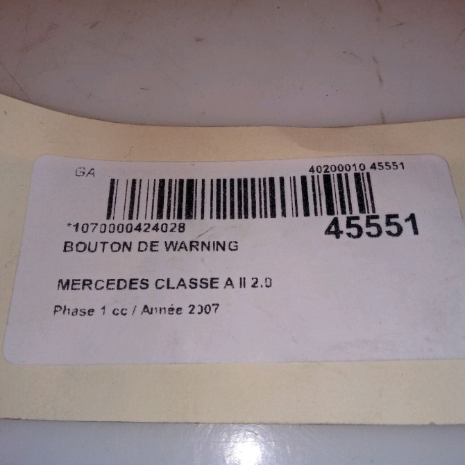 Bouton de warning occasion MERCEDES CLASSE A II Phase 1 12-2004->04-2008 2.0 CDI 16v 110ch 16982074109174 4