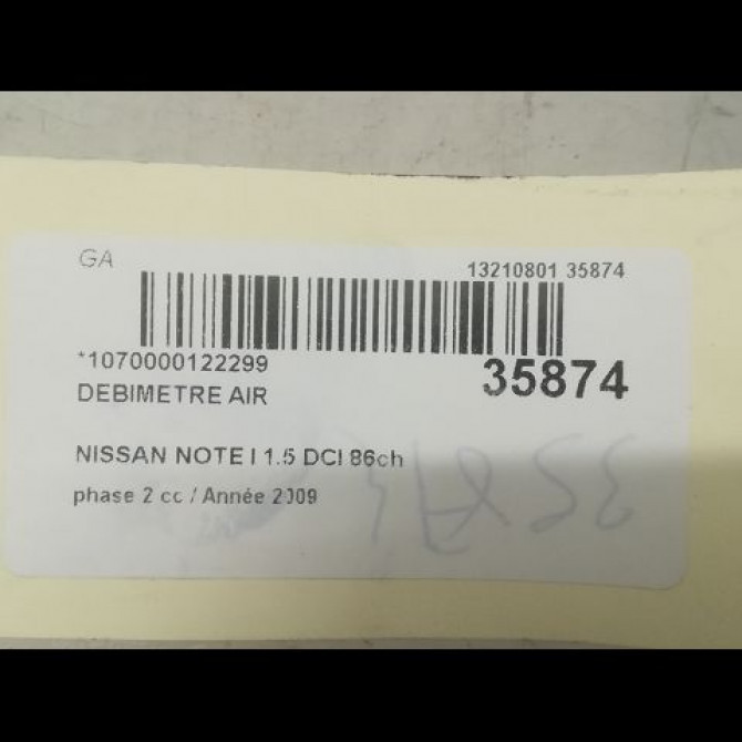 Debimetre air occasion NISSAN NOTE I phase 2 03-2009->02-2014 1.5 DCI 86ch 22680BC400 5