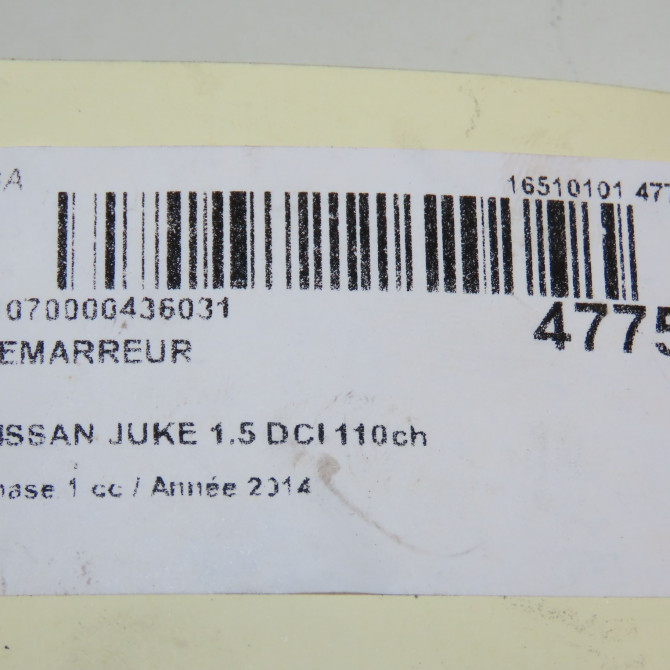 Démarreur occasion NISSAN JUKE Phase 1 09-2010->... 1.5 DCI 110ch 2330000Q2CRE 6