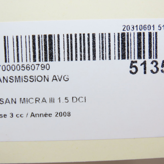 Transmission avant gauche occasion NISSAN MICRA III Phase 3 11-2007->11-2010 1.5 DCI 90ch 39101BH00REX 6