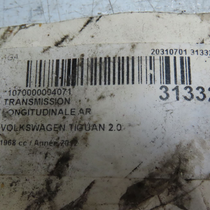 Transmission longitudinale ar occasion VOLKSWAGEN TIGUAN I TIGUAN I Phase 2 2011-04-01->2016-12-31 2.0 TDI 140ch 5N0521101M 6
