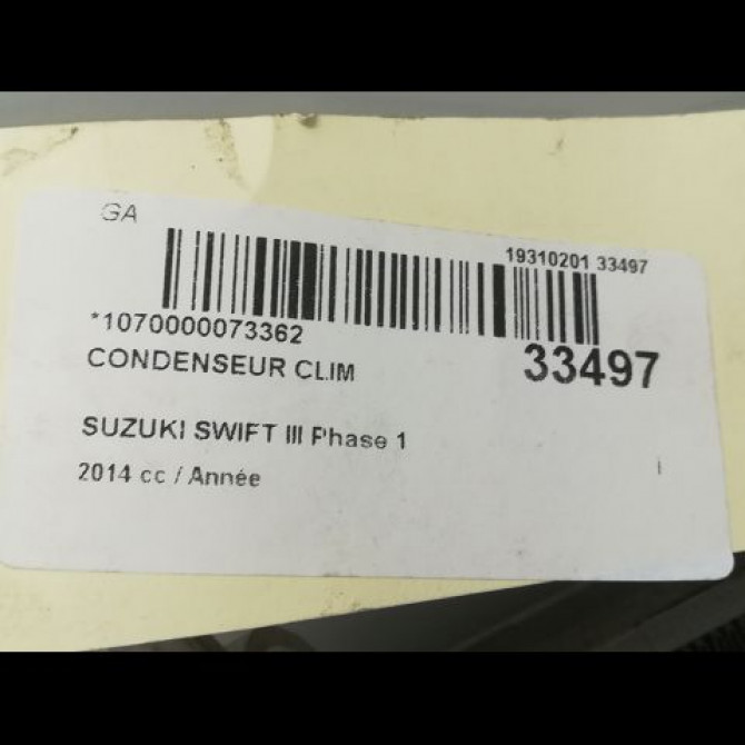 Condenseur clim occasion SUZUKI SWIFT IV Phase 1 09-2010->... 1.2 VVT 94ch 9531068L01 3