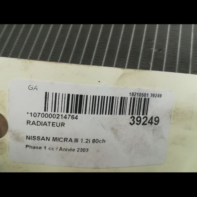 Radiateur occasion NISSAN MICRA III Phase 1 01-2003->07-2005 1.2i 80ch 21410BH40A 3