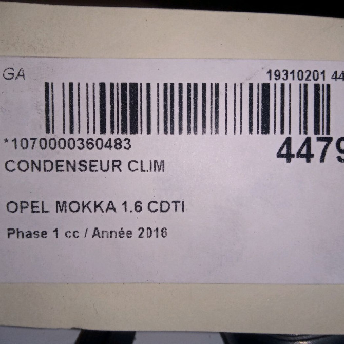 Condenseur clim occasion OPEL MOKKA Phase 1 10-2012->... 1.6 CDTI 136ch 95321794 4