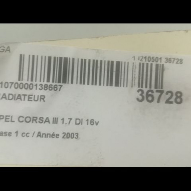 Radiateur occasion OPEL CORSA III Phase 1 10-2000->08-2003 1.7 DI 16v 95513832 3