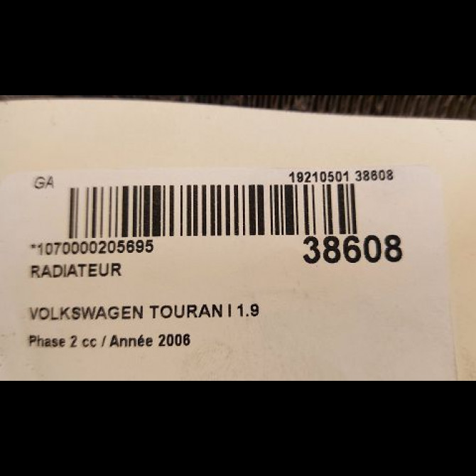 Radiateur occasion VOLKSWAGEN TOURAN I Phase 2 11-2006->09-2010 1.9 TDI 105ch 3