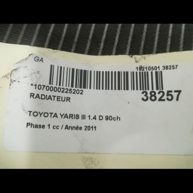 Radiateur occasion TOYOTA YARIS III YARIS III Phase 1 2011-03-01->2015-04-30 1.4 D 90ch 164000N050 3