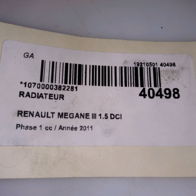 Radiateur occasion RENAULT MEGANE III Phase 1 11-2008->01-2012 1.5 DCI 110ch 4