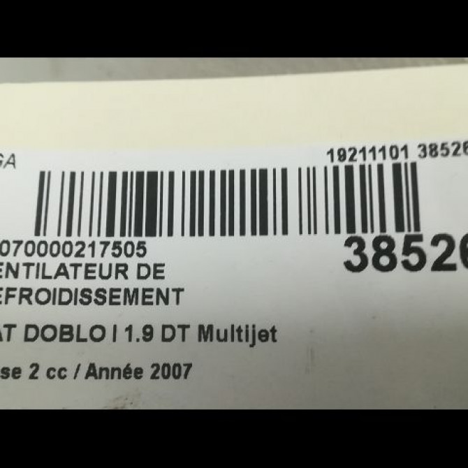 Ventilateur de refroidissement occasion FIAT DOBLO I Phase 2 01-2006->12-2009 1.9 DT Multijet 105CH 51755591 3