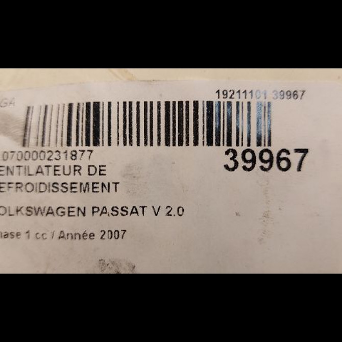 Ventilateur de refroidissement occasion VOLKSWAGEN PASSAT V Phase 1 03-2005->10-2010 2.0 TDI 16v 140ch 3
