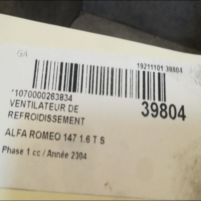 Ventilateur de refroidissement occasion ALFA ROMEO 147 Phase 1 09-2000->09-2004 1.6 T S 120ch 51702461 3