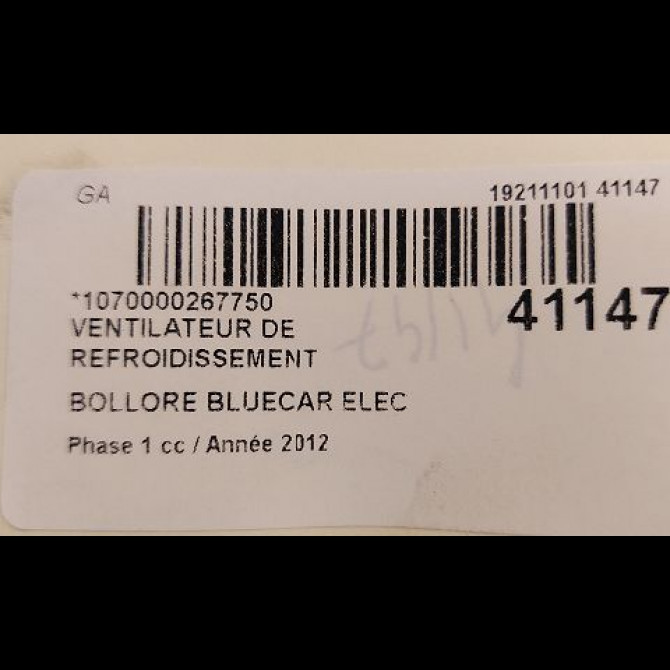 Ventilateur de refroidissement occasion BOLLORE BLUECAR Phase 1 01-2011->... ELEC 3