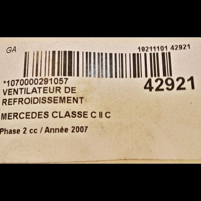 Ventilateur de refroidissement occasion MERCEDES CLASSE C II Phase 2 03-2004->06-2007 C 200 CDi 3