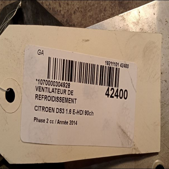 Ventilateur de refroidissement occasion CITROEN DS3 Phase 1 04-1995->04-1999 1.6 E-HDI 90ch 3