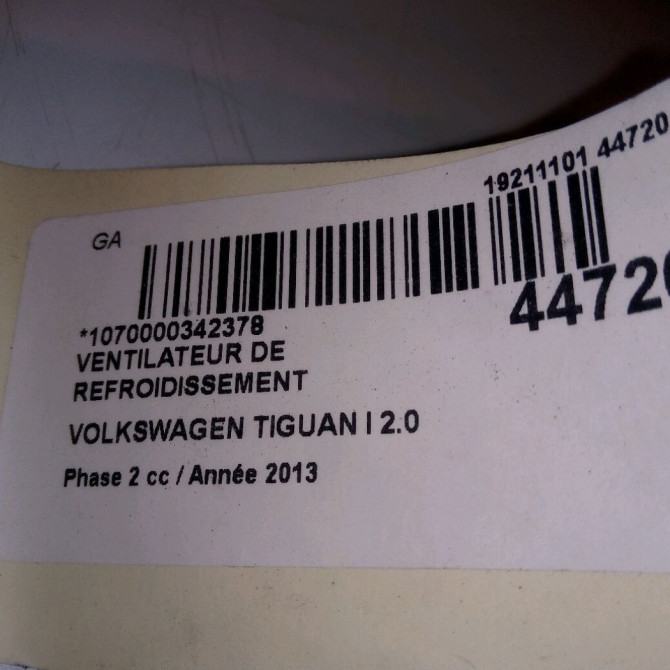Ventilateur de refroidissement occasion VOLKSWAGEN TIGUAN I TIGUAN I Phase 2 2011-04-01->2016-12-31 2.0 TDI 140ch 4