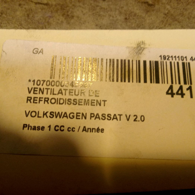 Ventilateur de refroidissement occasion VOLKSWAGEN PASSAT V Phase 1 04-1995->04-1999 2.0 TDI 140ch 4