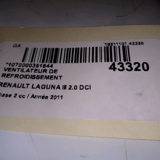 Ventilateur de refroidissement occasion RENAULT LAGUNA III Phase 2 11-2010->03-2013 2.0 DCI 16v 130ch 4