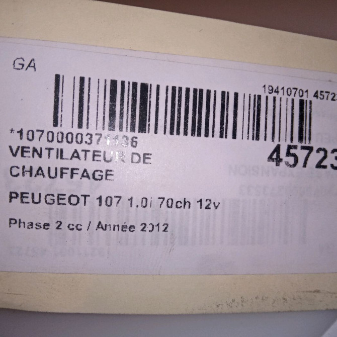 Ventilateur de chauffage occasion PEUGEOT 107 Phase 2 01-2009->01-2012 1.0i 70ch 12v 1608174880 4