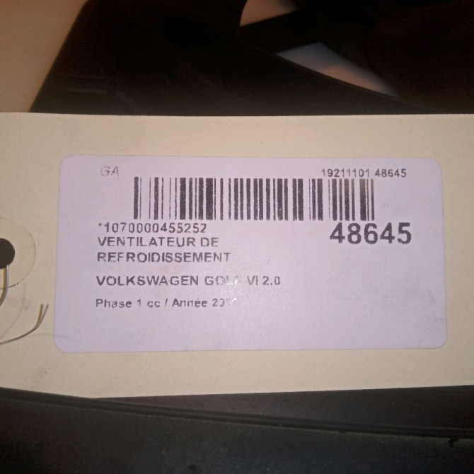 Ventilateur de refroidissement occasion VOLKSWAGEN GOLF VI Phase 1 10-2008->04-2013 2.0 TDI 140ch 5