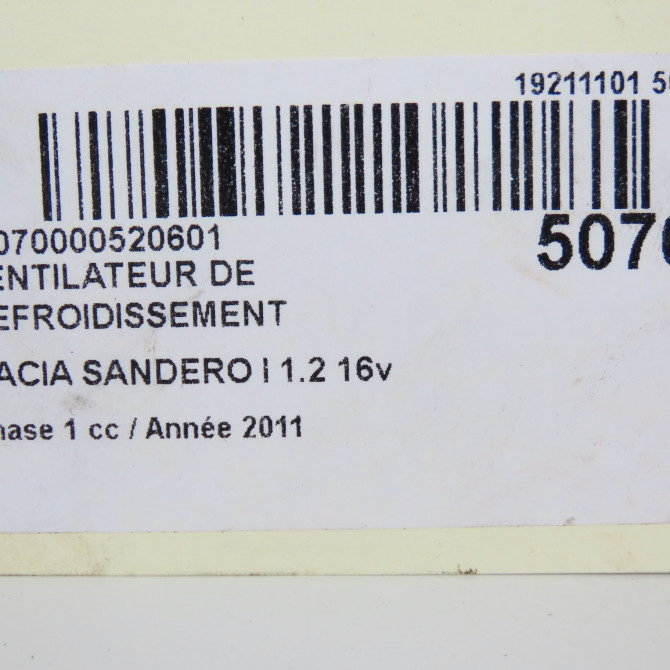 Ventilateur de refroidissement occasion DACIA SANDERO I Phase 1 06-2008->10-2012 1.2 16v 75ch 5