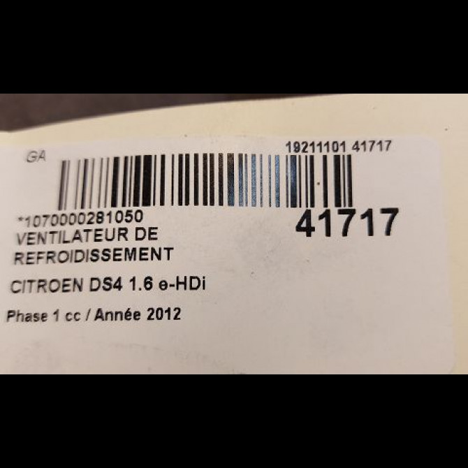 Ventilateur de refroidissement occasion CITROEN DS4 Phase 1 01-2011->03-2016 1.6 e-HDi 110ch 1253K4 3