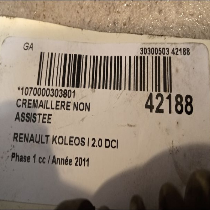 Cremaillere non assistee occasion RENAULT KOLEOS I Phase 1 06-2008->12-2011 2.0 DCI 16v 150ch 490010424R 5