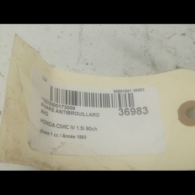 Phare antibrouillard avant gauche occasion HONDA CIVIC IV phase 1 11-1991->04-1996 1.5i 90ch 3