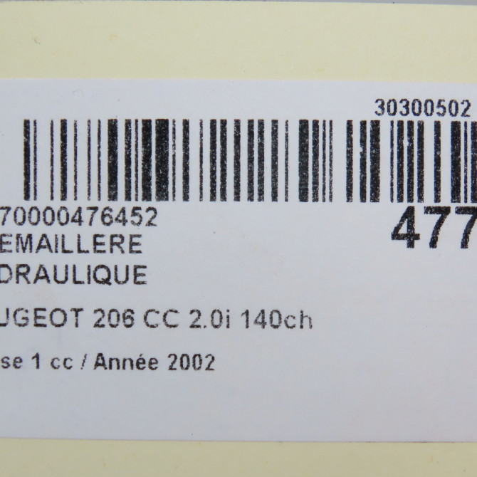 Cremaillere hydraulique occasion PEUGEOT 206 CC Phase 1 10-2000->03-2007 2.0i 140ch 4000KC 6