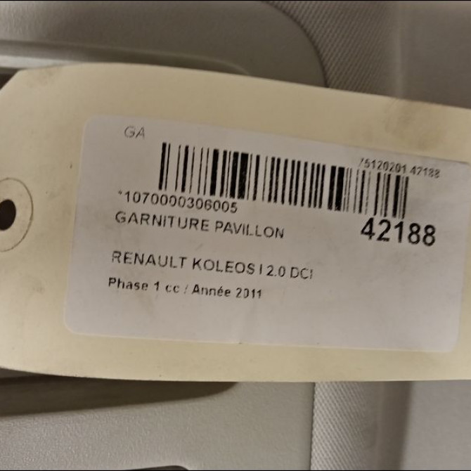 Garniture pavillon occasion RENAULT KOLEOS I Phase 1 06-2008->12-2011 2.0 DCI 16v 150ch 73910JY00A 2