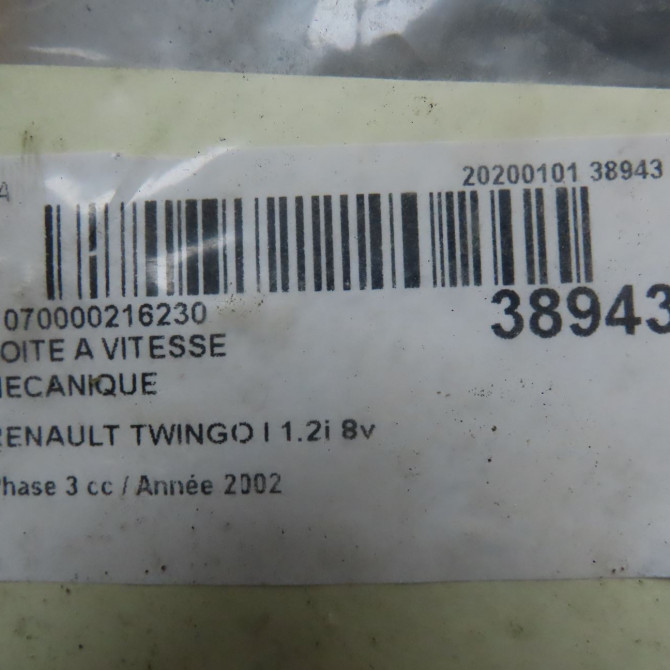 Boîte à vitesse mecanique occasion RENAULT TWINGO I Phase 3 08-2000->06-2007 1.2i 8v 60ch 7701723263 6