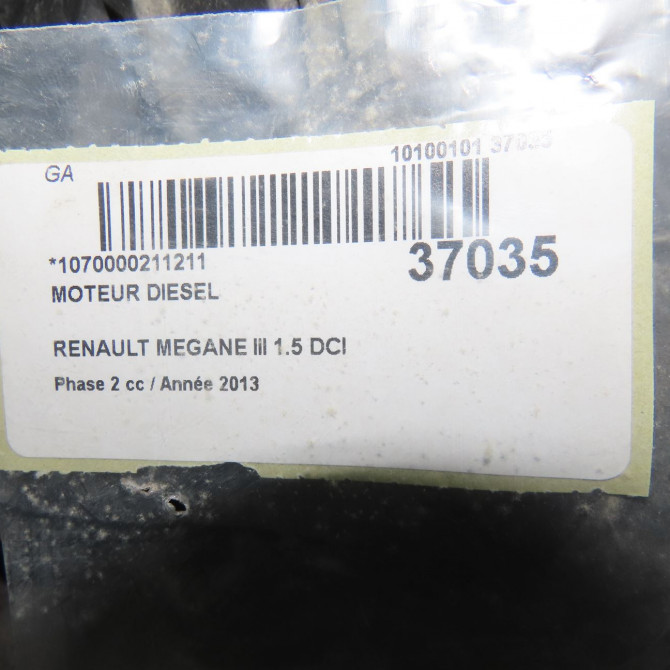 Moteur diesel occasion RENAULT MEGANE III Phase 2 01-2012->06-2014 1.5 DCI 90ch 8201246258 6