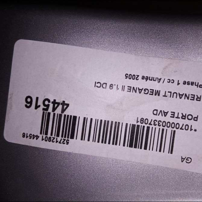 Porte avant droite occasion RENAULT MEGANE II Phase 1 09-2003->12-2005 1.9 DCI 120ch 7751473729 2