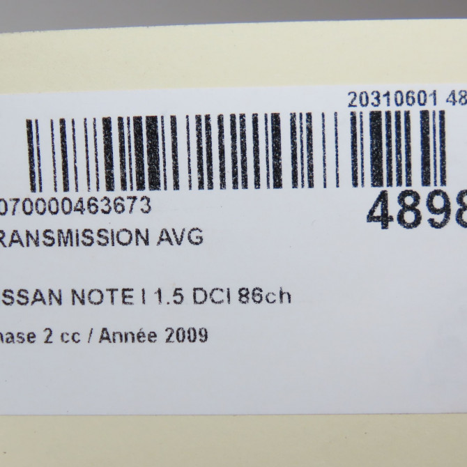 Transmission avant gauche occasion NISSAN NOTE I phase 2 03-2009->02-2014 1.5 DCI 86ch 39101BH00REX 6