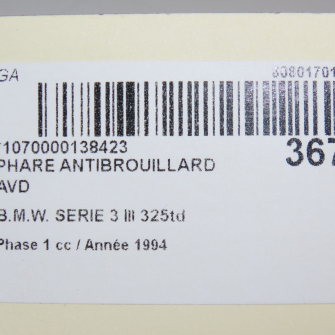 Phare antibrouillard avant droit occasion B.M.W. SERIE 3 III Phase 1 01-1991->04-1998 325td 63178357710 5