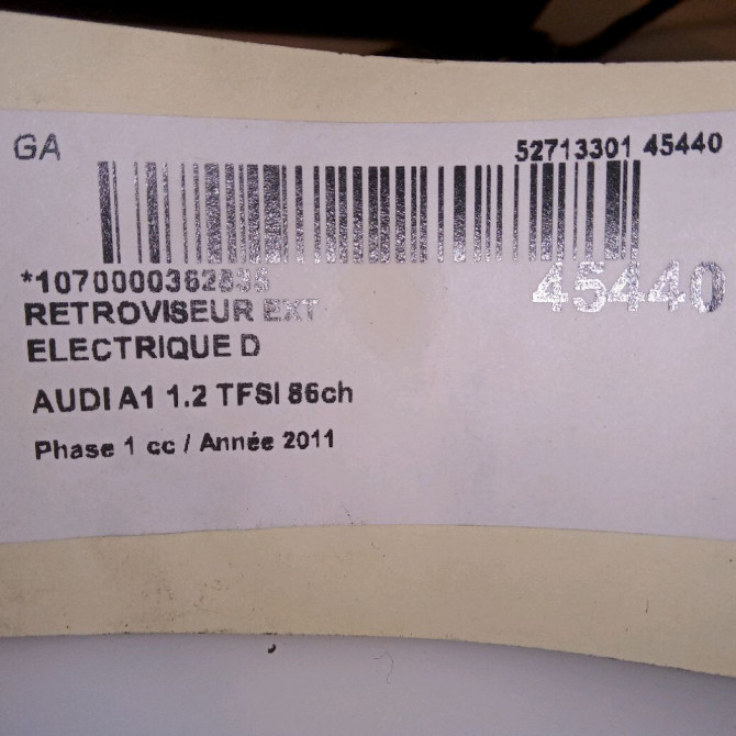 Retroviseur exterieur electrique droit occasion AUDI A1 Phase 1 06-2010->03-2015 1.2 TFSI 86ch 8X1857410S9B9 6