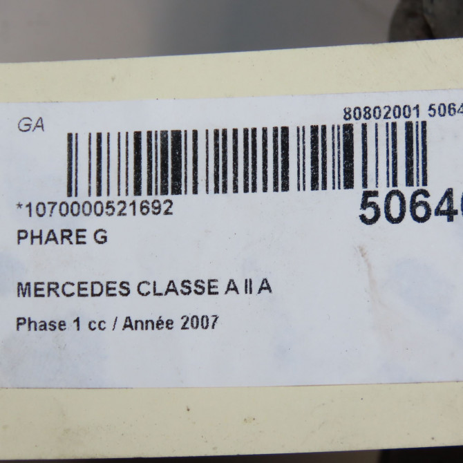 Phare gauche occasion MERCEDES CLASSE A II Phase 1 12-2004->04-2008 A 200 CDI 1698200361 6