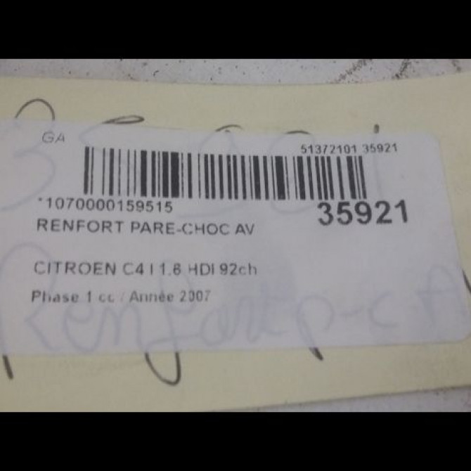 Renfort pare-choc avant occasion CITROEN C4 I Phase 1 11-2004->07-2008 1.6 HDI 92ch 7414JY 2