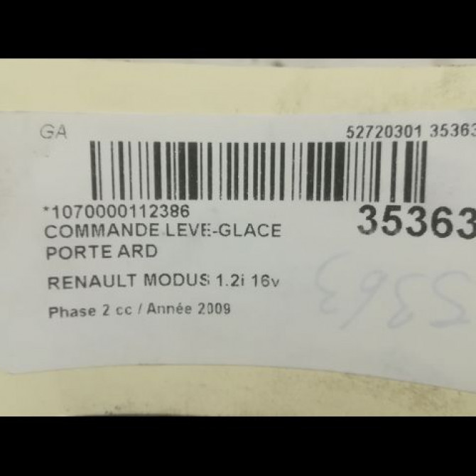 Commande leve-glace porte arrière droite occasion RENAULT MODUS Phase 2 01-2008->12-2012 1.2i 16v 75ch 8200214936 3
