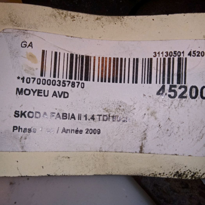 Moyeu avd occasion SKODA FABIA II Phase 1 05-2007->03-2010 1.4 TDI 80ch 6C0407621 4