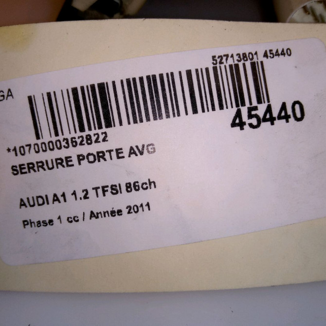 Serrure porte avg occasion AUDI A1 Phase 1 06-2010->03-2015 1.2 TFSI 86ch 8J1837015E 5